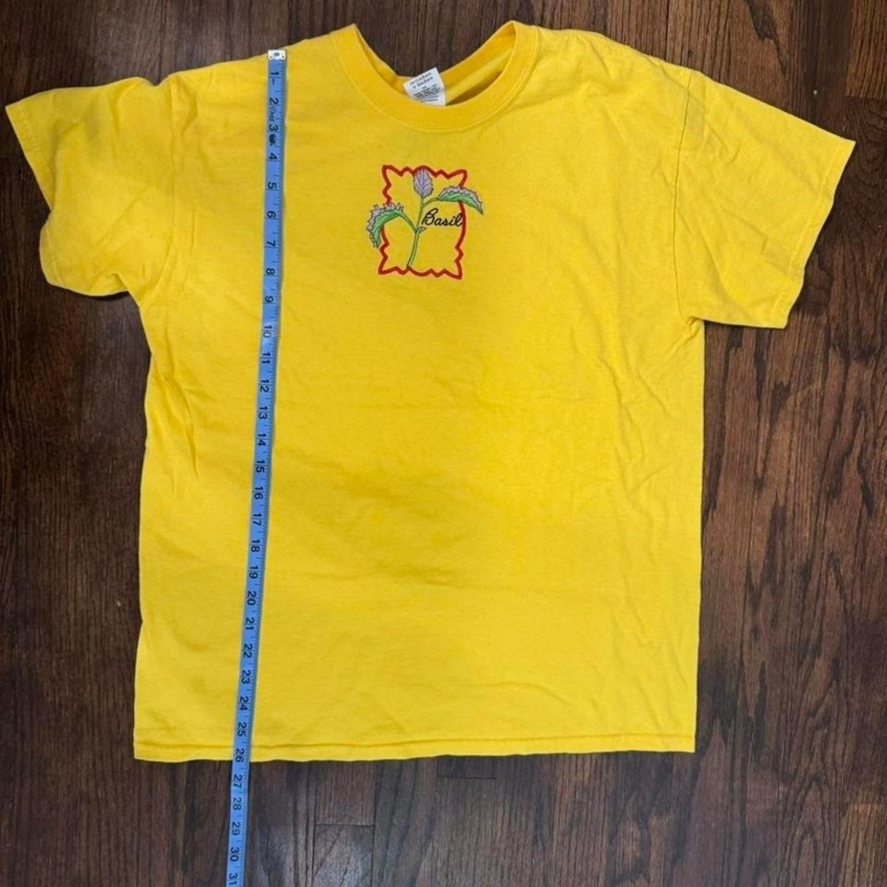 Yellow Embroidered Basil Tee With Red and Green Accents Size Large GraphicTee - Picture 6 of 7